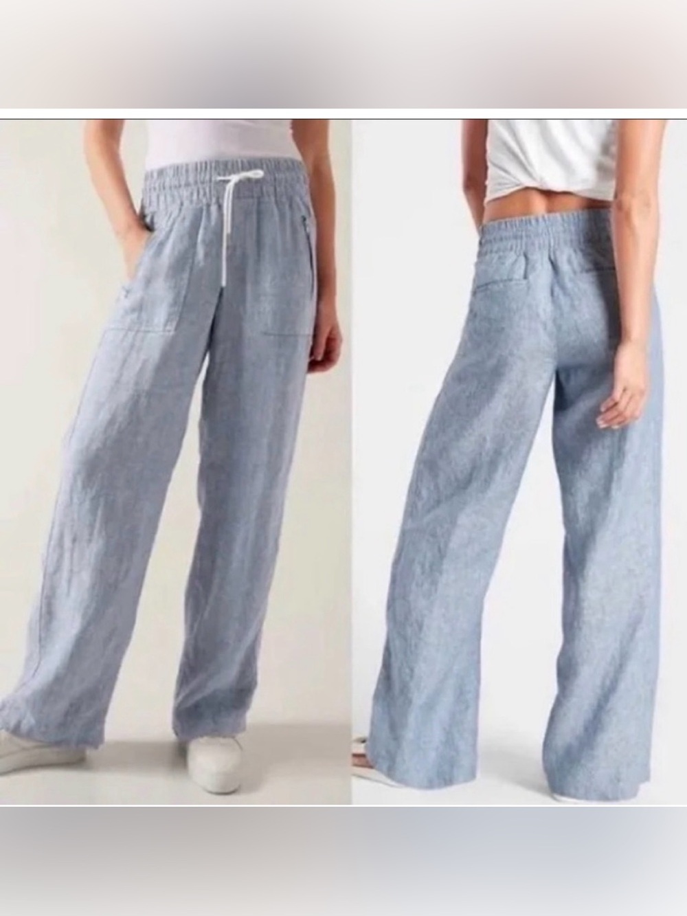 Athleta Cabo Linen Wide Leg Chambray-Light Blue Pants